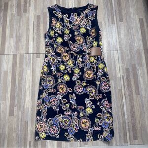 Tommy Hilfiger Blue Sleeveless Floral Dress with Leather Waist Detail Women's 12